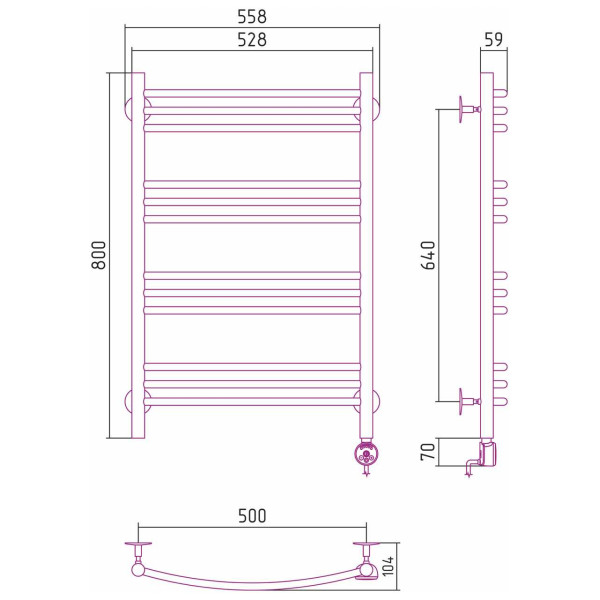 Полотенцесушитель электрический Стилье Формат 10 ТП 800x500 (3+3+3+3) Г16, хром (00510-8050)