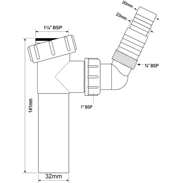 Отвод для подкл. быт. техники McAlpine 32 мм. (TEE1)