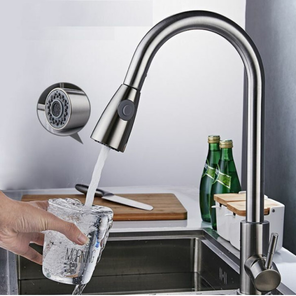 Смеситель для кухни Fashun с выдвижным изливом сатин (A56109)