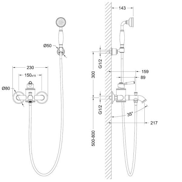 Смеситель для ванны и душа Timo Arisa хром, лейка душевая 2 режима, шланг для душа, держатель (5314/00Y)