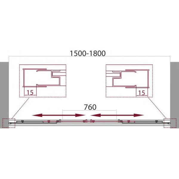 Душевая шторка для ванны BelBagno Unique 150x140 стекло прозрачное, профиль хром (UNIQUE-VF-2-150/180-140-C-Cr)