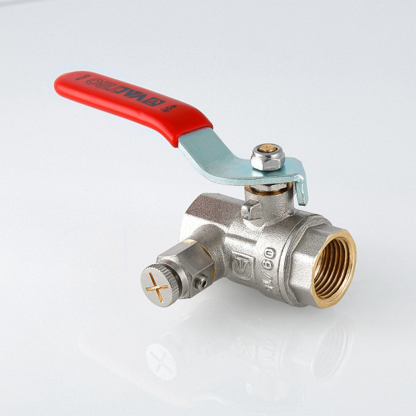 Кран 1/2" ВВ шаровый с дренажем и воздухоотводчиком Valtec (красная ручка) VT.245.N.04