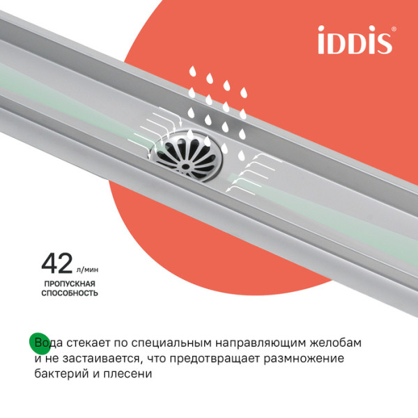 Лоток душевой 600 мм сифон 360 комбинированный затвор перфорированная решетка хром Iddis (975B6SB20DZ)