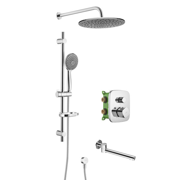 Смеситель для ванны и душа Swedbe Platta встраиваемый термостат с верхним душем и повортн.изливом хром, серый (5560G1)