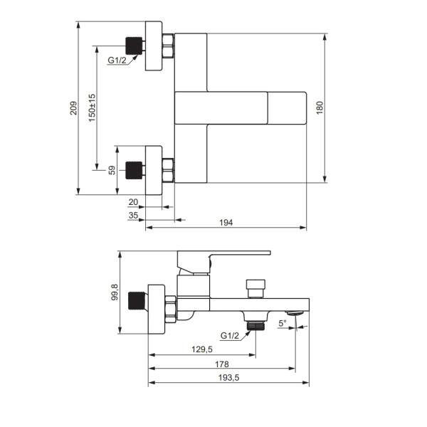 Смеситель для ванны и душа Damixa Gala золото (531000600) Смеситель для ванны и душа Damixa Gala золото (531000600)
