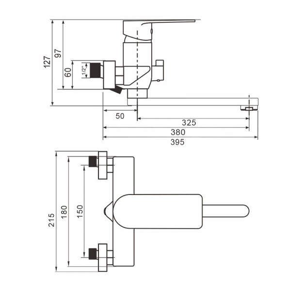 Смеситель для ванны и душа Wesnaart Ray хром (RAY11-320)