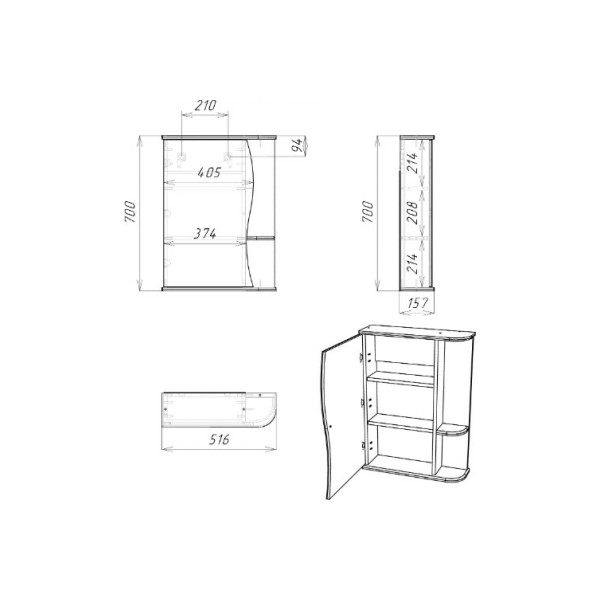 Шкаф зеркальный Домино Айсберг Волна 1-50 левый (DA1030HZ) Шкаф зеркальный Домино Айсберг Волна 1-50 левый (DA1030HZ)