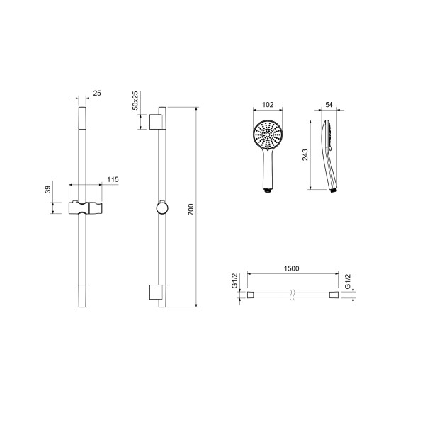 Душевой гарнитур Aquatek 3jet 65 см шлифованный черный хром (AQ2017BGM)