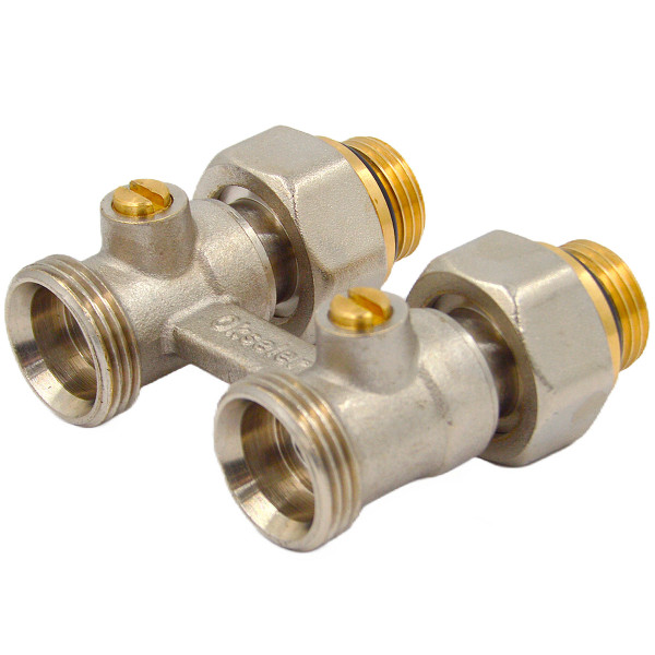 Фитинг двойной со встроенным шаровым краном Okseler с комплектом адаптеров 1/2"х3/4" (oks00389)