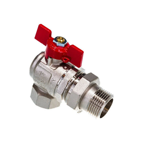 Кран угловой 1" шаровый со сгоном Uni-Fitt Etalon (ГОСТ, красная бабочка) 133T4000 Кран угловой 1" шаровый со сгоном Uni-Fitt Etalon (ГОСТ, красная бабочка) 133T4000
