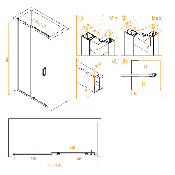 Душевая дверь RGW Classic 120x185 стекло прозрачное, профиль хром (32091412-11)