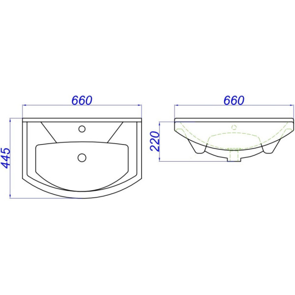 Раковина мебельная Kirovit Элеганс 660x220x445 белая (4620008192475)