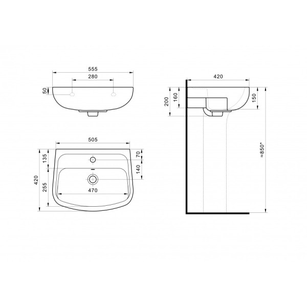Раковина подвесная Santek Лонги 550x420x195 белая (1WH501755)