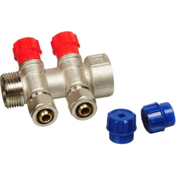 Коллектор 2 отв. регулируемый 1"*1/2(16) TeRma (никель, с переходниками) (14182)