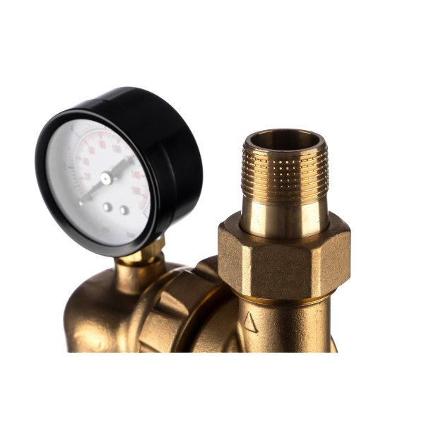 Фильтр самоочищающийся с редуктором Гейзер-Бастион 7508095233 3/4" (прозрачный корпус, со сгонами) (32678)