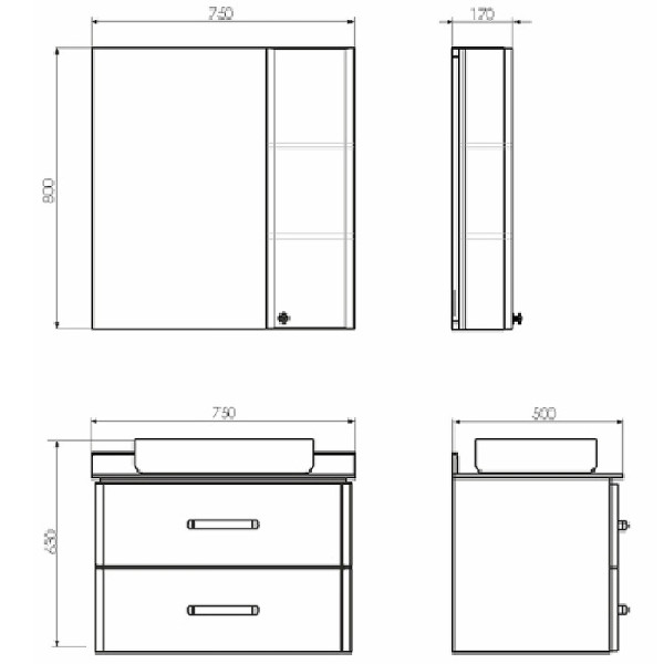 Тумба подвесная с раковиной Comforty Амстердам 750x500x630 белый глянцевый/черный матовый (00-00004668)