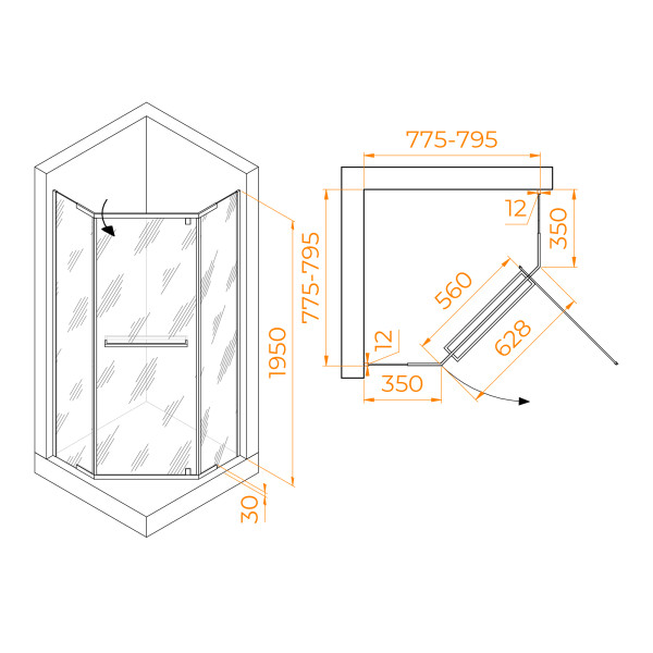 Душевой уголок RGW Passage 80x80x195 стекло прозрачное, профиль черный (41088288-14)
