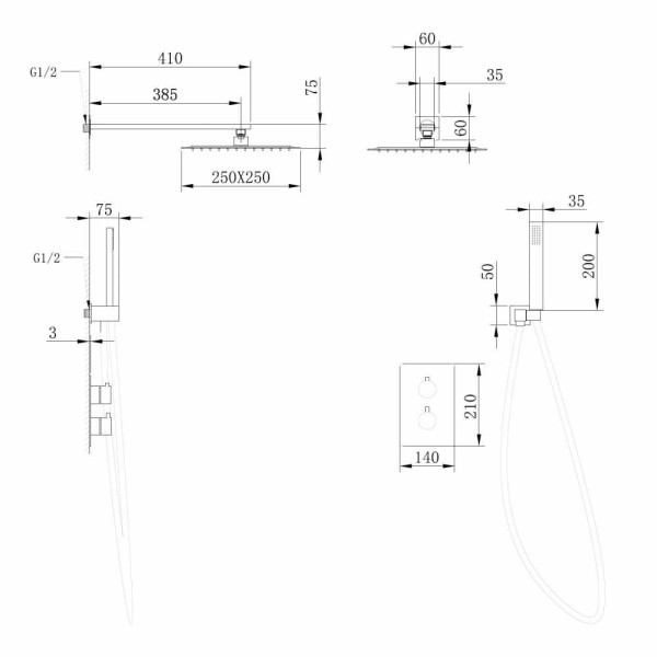 Душевая система Abber Weiss Insel черный матовый (AF8051B)
