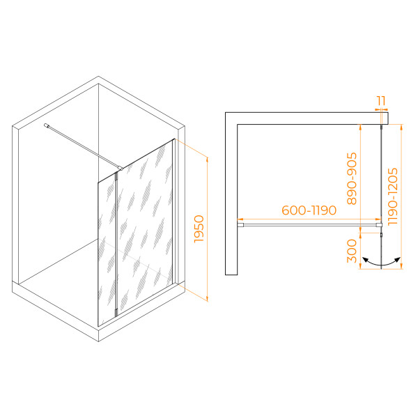 Душевая перегородка RGW WA-050W (WA-002W + Z-070W) 900 стекло прозрачное, профиль Белый (351005093-15)