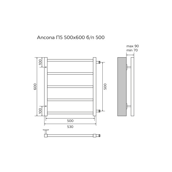 Полотенцесушитель водяной Azario Ancona 500x600 хром