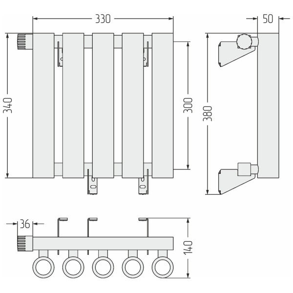 Радиатор стальной Сунержа Кумир 330x300 5 секций белый матовый (30-0350-3005)