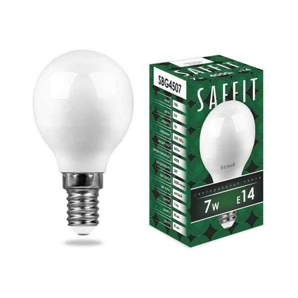 Лампа светодиодная SafFit LED 7вт E14 белый матовый шар (SBG4507) Лампа светодиодная SafFit LED 7вт E14 белый матовый шар (SBG4507)