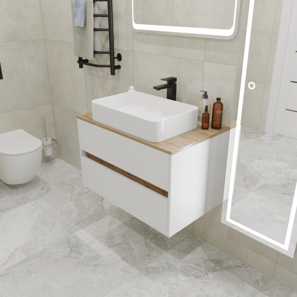 Тумба подвесная 1Marka Veil 800x500x500 белый/дуб ватан (Ц0000035553)