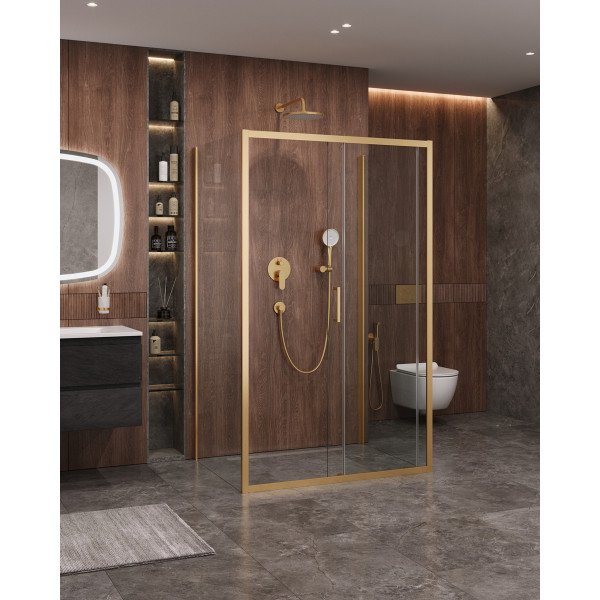 Душевой уголок Cezares Molveno 120x90x195 стекло прозрачное, профиль брашированное золото (MOLVENO-AH-12-120/90-C-BORO-IV)