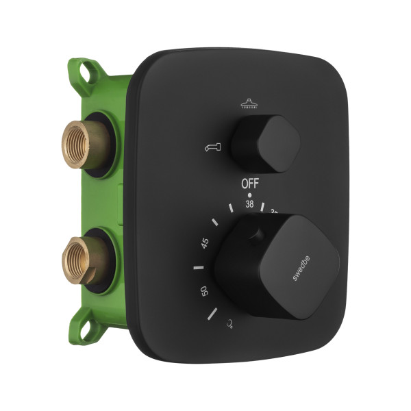Смеситель для душа Swedbe Platta термостат подключение на 3 выхода в монтажном боксе черный (9032B)