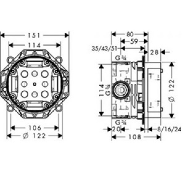 Скрытая часть Hansgrohe однорычажного смесителя для душа (13620180) Скрытая часть Hansgrohe однорычажного смесителя для душа (13620180)
