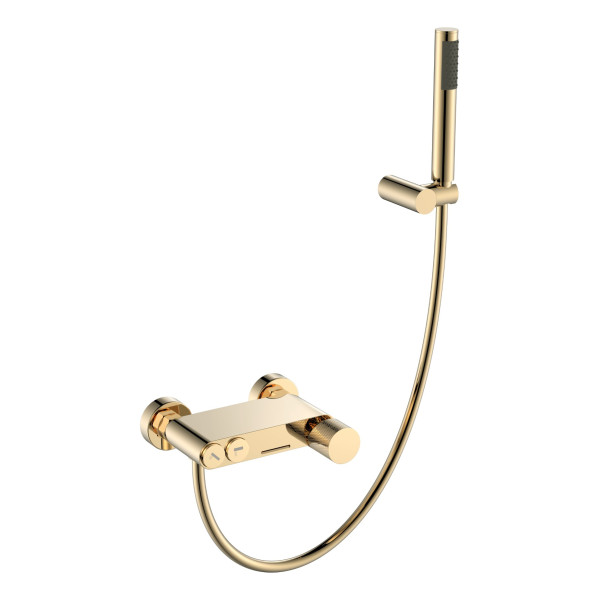 Смеситель для ванны и душа Boheme Stick gold touch gold с душевым гарнитуром золотой (123-GG.2)