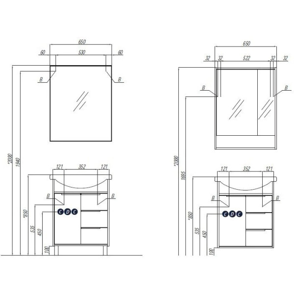 Тумба-умывальник Aquaton Рико 65/1WH207782 Раковина Смайл 65 (1A2133K1RIB90)