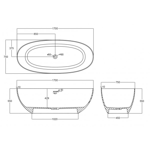 Ванна прозрачная Abber Kristall 170x75 коричневая (AT9703Opal) Ванна прозрачная Abber Kristall 170x75 коричневая (AT9703Opal)