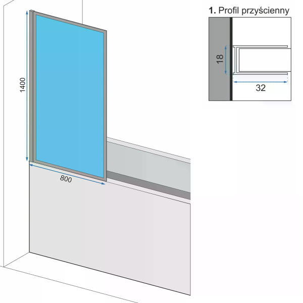 Душевая шторка для ванны Rea Lagos fix 80x140 Chrom стекло прозрачное, профиль хром (REA-W5630)