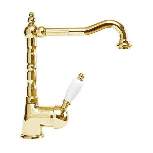 Смеситель для раковины Cezares Elite золотой, ручка рычаг - белый (ELITE-LSM2-03/24-Bi) Смеситель для раковины Cezares Elite золотой, ручка рычаг - белый (ELITE-LSM2-03/24-Bi)