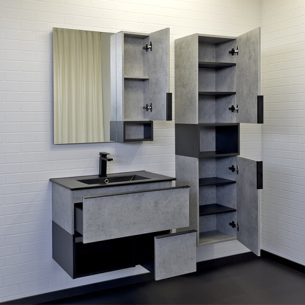 Тумба подвесная с раковиной Comforty Франкфурт 750x465x560 дуб светлый/черный (00-00011082)