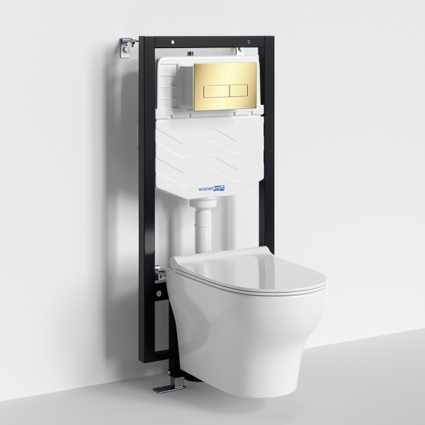 Комплект инсталляция с унитазом WasserKRAFT Vils с клавишей смыва золото глянцевое c сиденьем дюропласт (56TLT.010.ME.PG03.H001)