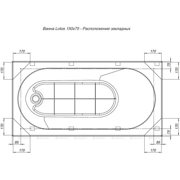 Ванна акриловая Aquanet Lotos 175x80x62 белая (326136)