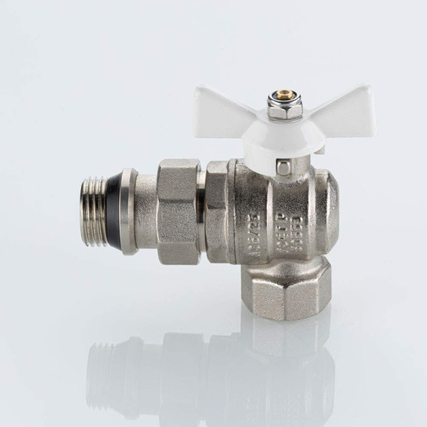 Кран угловой 1/2" шаровый со сгоном Valtec Base-ГОСТ (белая бабочка, o-ring) VT.228S.NRW.04