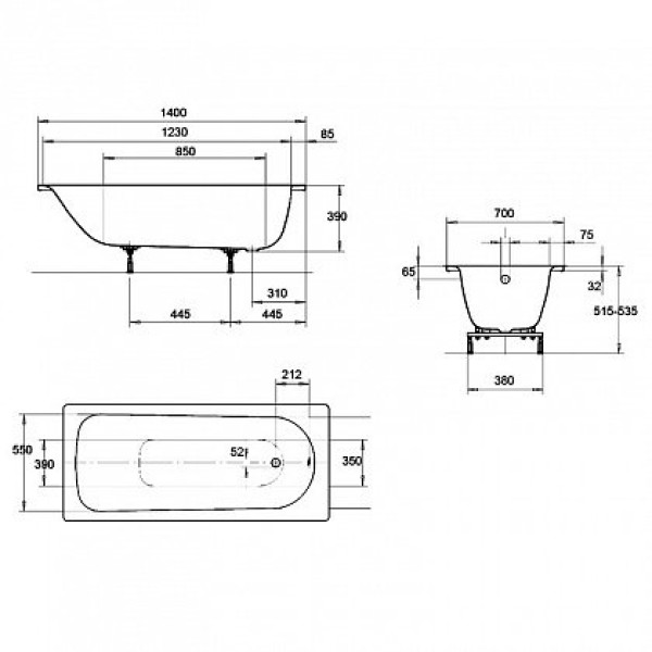 Ванна стальная Kaldewei Eurowa 309-1 140x70 (119512030001)