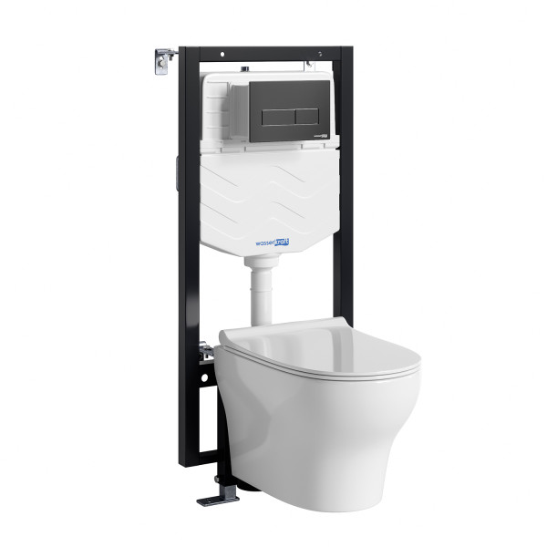 Комплект инсталляция с унитазом WasserKRAFT Vils с клавишей смыва черный матовый c сиденьем дюропласт (56TLT.010.ME.MB03.H001)