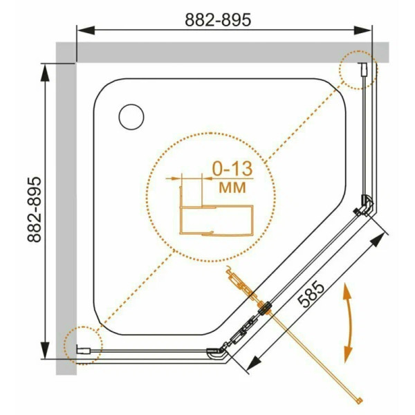 Душевой уголок Cezares ECO 90x90x195 стекло матовое, профиль хром (ECO-O-P-1-90-P-Cr)