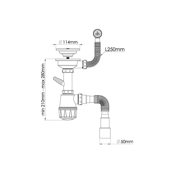 Сифон 40 мм бутылочный Nova Эконом 3 1/2"х114 мм с 1-им отв., круглым переливом и гибкой трубой 1 1/2"х40/50 (1046)