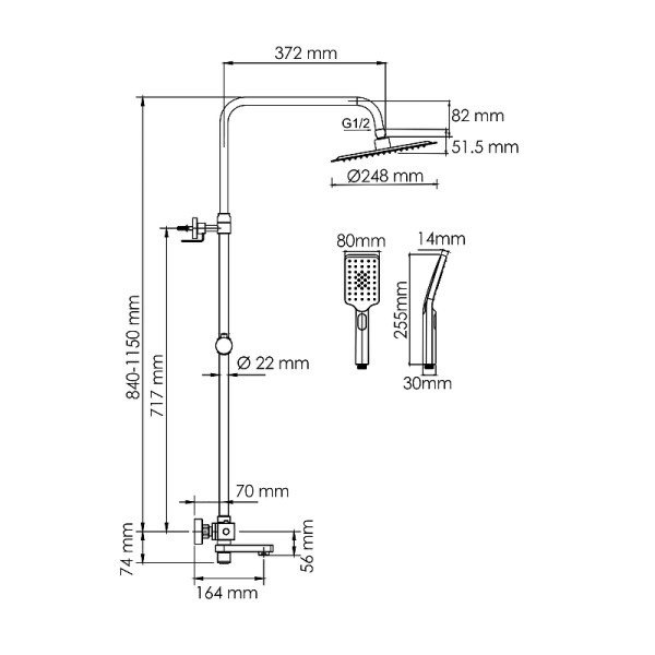 Душевая система WasserKRAFT золотой (A199.259.201.BG Thermo)