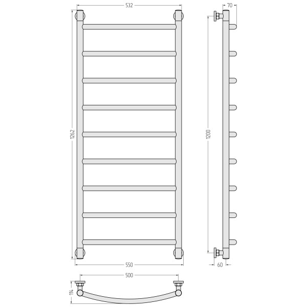 Полотенцесушитель водяной Сунержа Галант+ 1200x500 матовый белый (30-0200-1250)