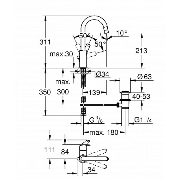 Смеситель для раковины Grohe Eurosmart (23537002)