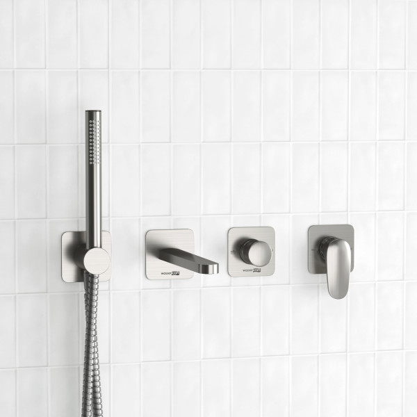 Смеситель для ванны и душа встраиваемый для ванны с лейкой и изливом WasserKRAFT никель (A1451.272.274.275.100.276)