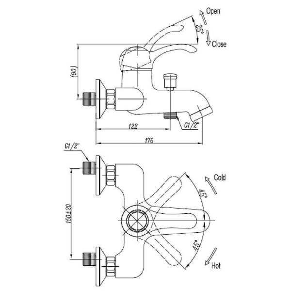 Смеситель для ванны и душа Cezares Lira-M хром (LIRA-M-VDM1-01)