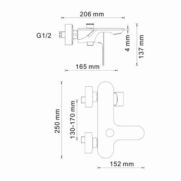 Смеситель для ванны и душа WasserKRAFT Dinkel с коротким изливом (5801)