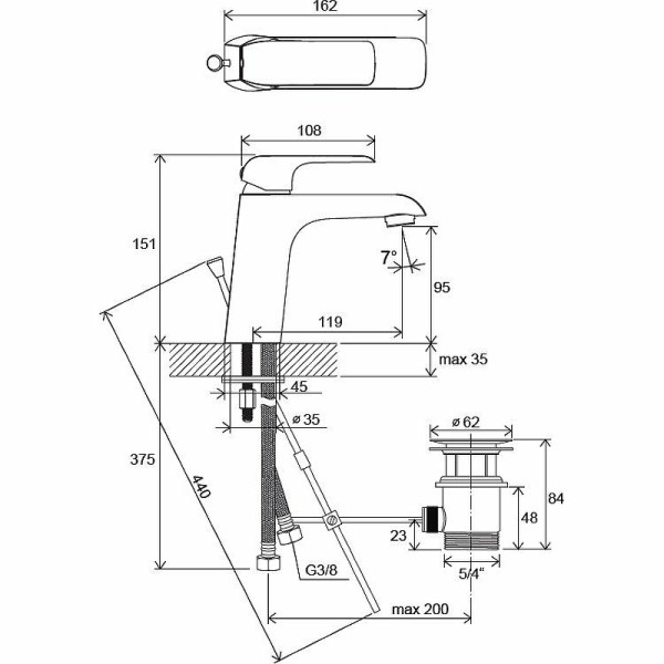 Смеситель для раковины Ravak с донным клапаном FL 013.00 хром (X070117)